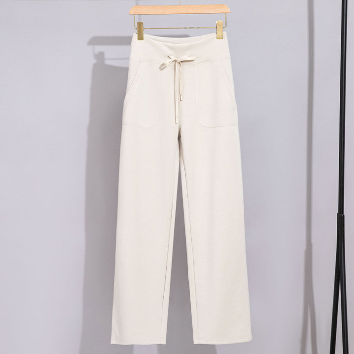Damen Breite Baumwoll-Frottee-Loungehose mit hohem Bund und Tunnelzug Drune