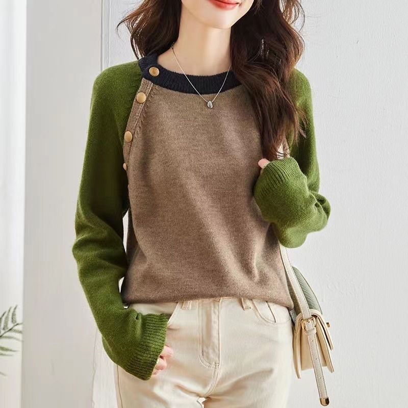 Damen kuscheliger Strickpullover mit großen Knöpfen Drune