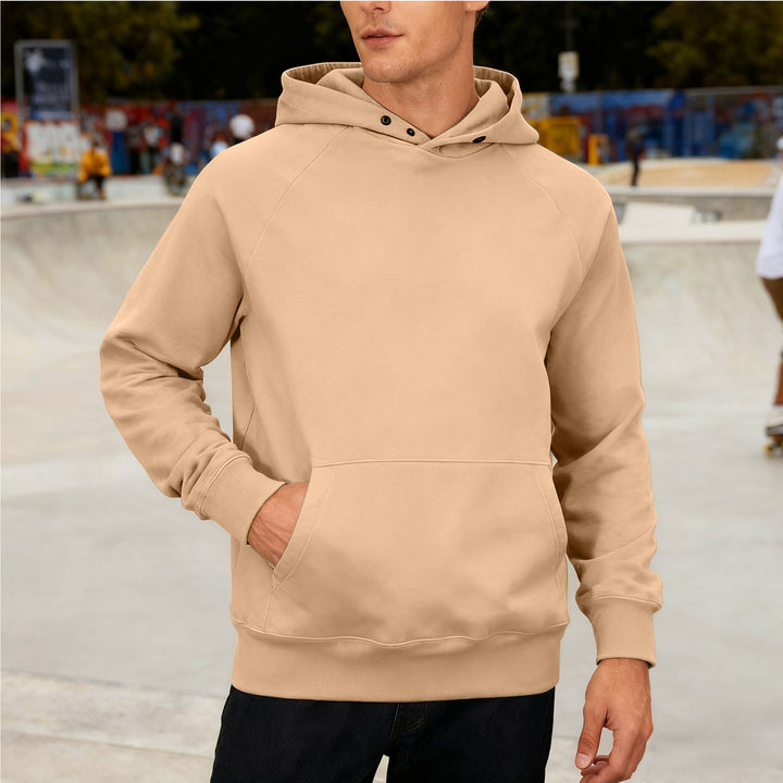 Herren nan Sweatstoff Kapuzenpullover mit Raglanärmeln, Kängurutasche und verstärktem Saum Drune