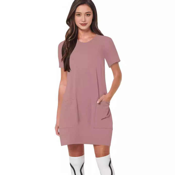 Damen lässiges T-Shirt-Kleid mit praktischen Taschen Drune