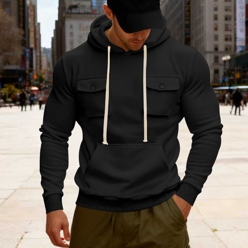 Herren Kapuzenpullover mit Brustklappentasche, Kängurutasche & Rippbündchen Drune