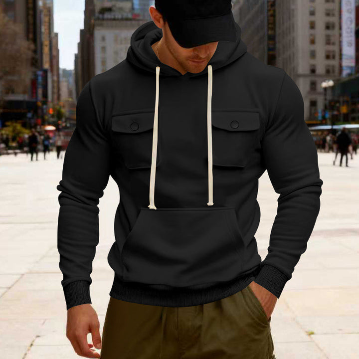 Herren Kapuzenpullover mit Brustklappentasche, Kängurutasche & Rippbündchen Drune