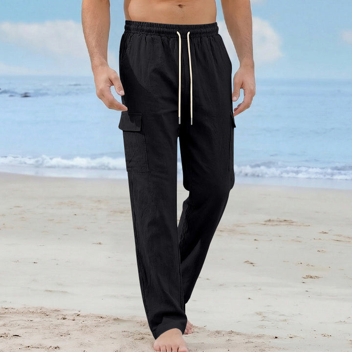 Herren Cargo-Strandhose aus Leinenmix mit elastischem Bund und Kordelzug Drune