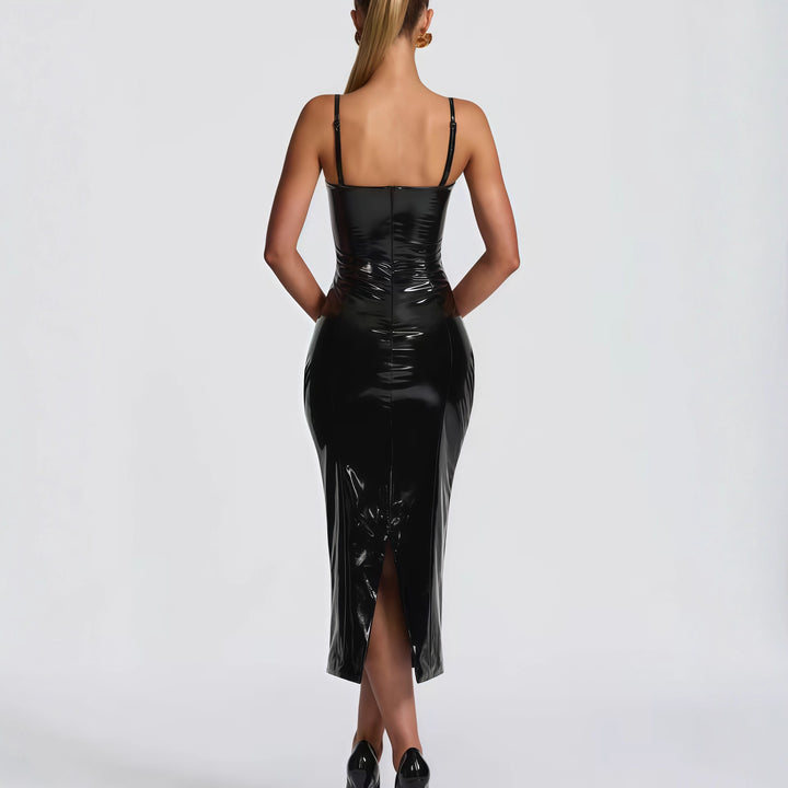 Damen Bodycon-Kleid mit trägerlosem Design und glänzender Oberfläche Drune