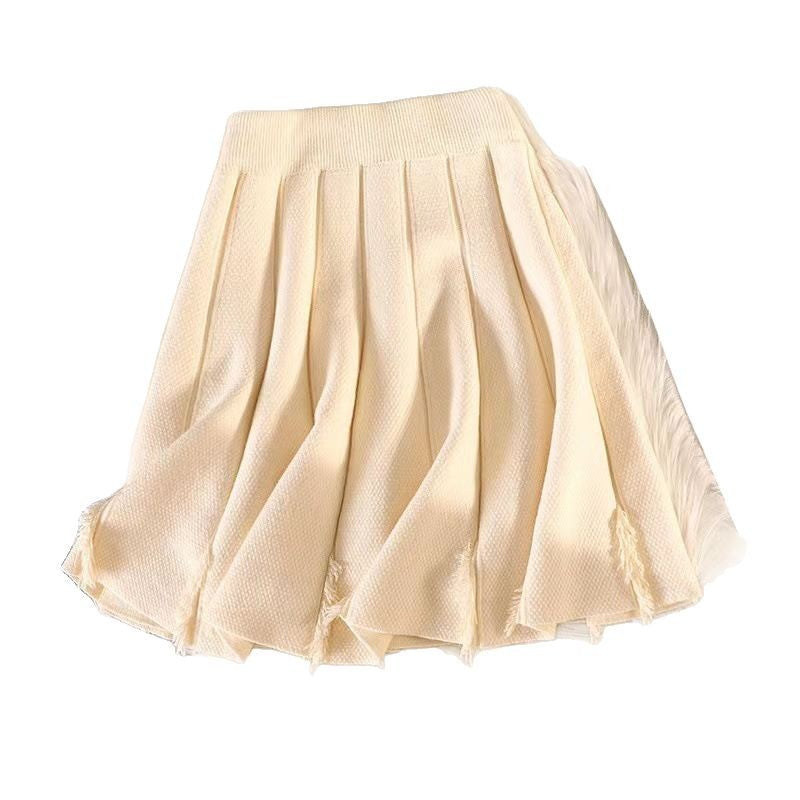 Damen Eleganter Plissee-Rock mit feinem Strickdesign Drune