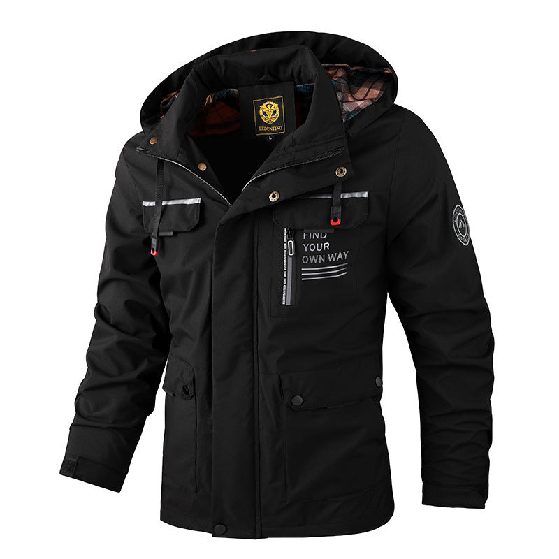 Herren nan wasserabweisende Parka-Jacke mit Kapuze, multifunktionalen Taschen, verdecktem Reißverschluss und wärmendem Steppfutter Drune