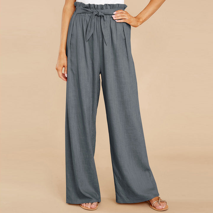 Damen nan Leinenhose mit Paperbag-Bund und weitem Bein Drune