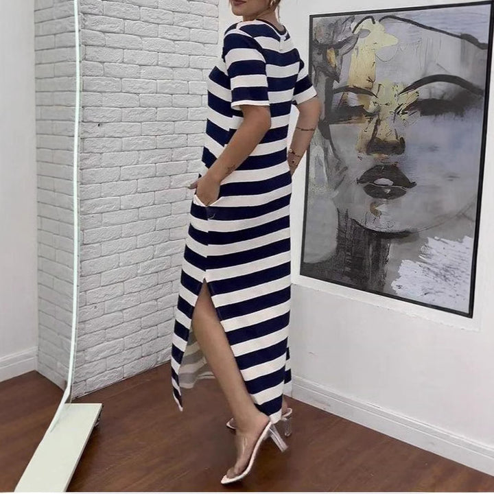 Damen Maxikleid mit klassischen Streifen und seitlichen Schlitzen Drune