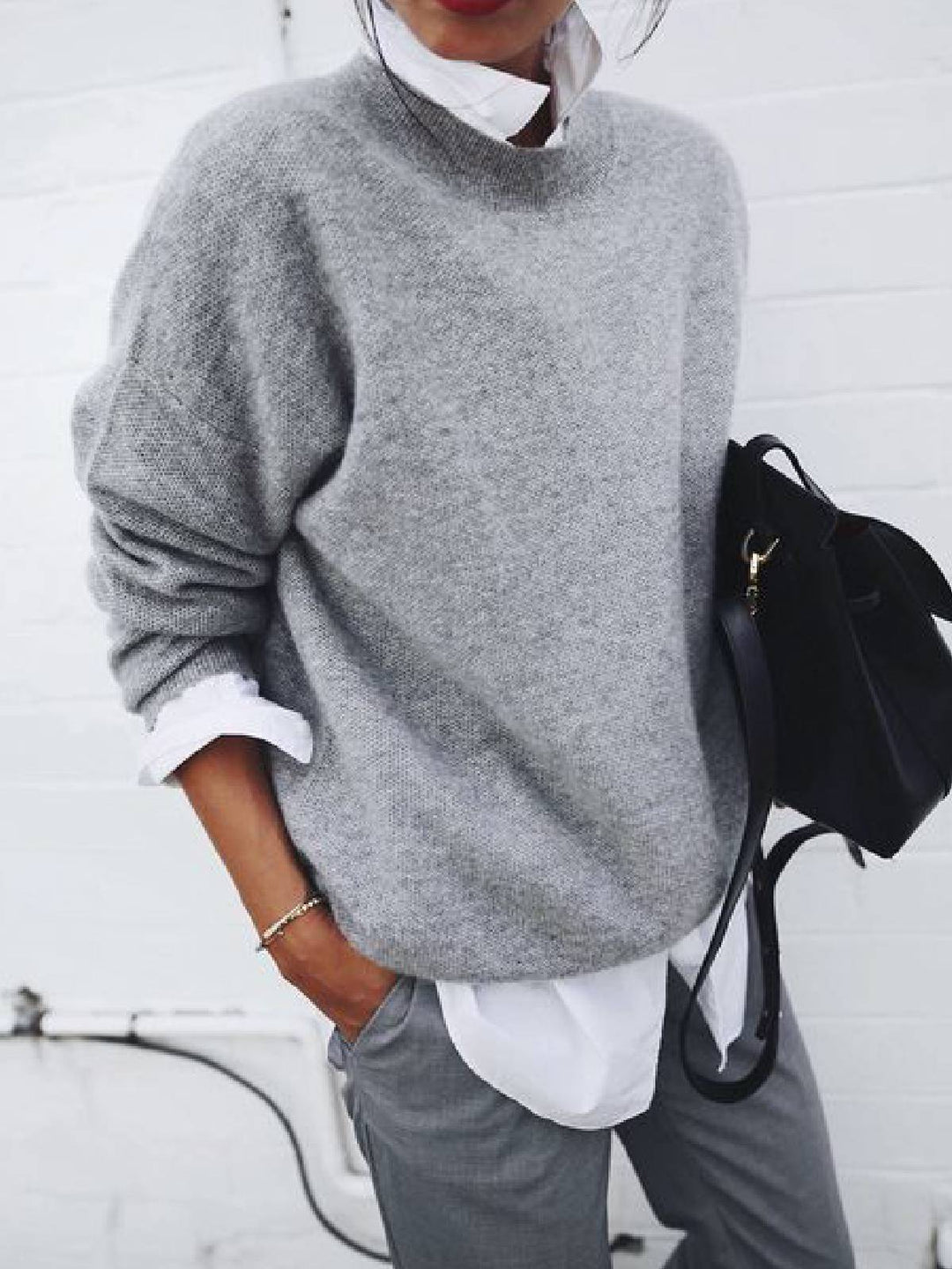 Damen Oversize Kuscheliger Strickpullover mit Lockere Passform, Fallenden Schultern und Mohair-Look Drune