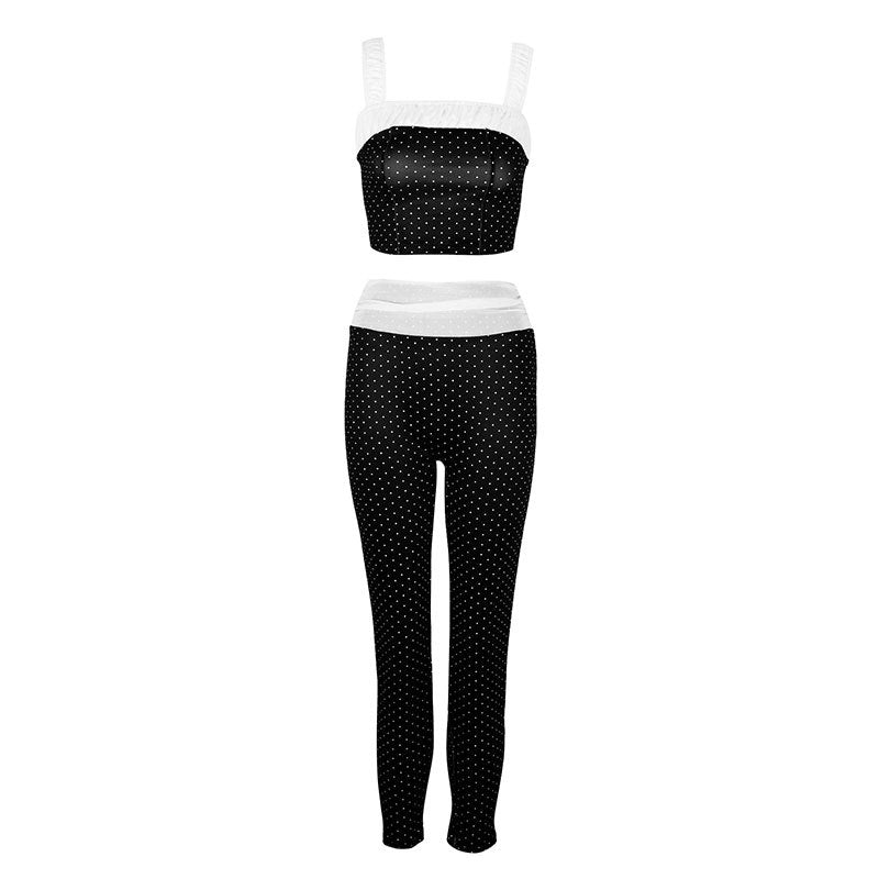 Damen Zweiteiliges Set mit gepunktetem Top und passender Hose Drune