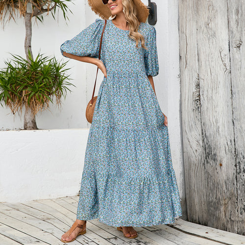 Damen Maxikleid mit Volant und floralen Details Drune