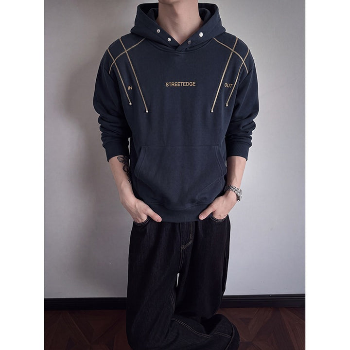 Herren Streetwear-Kapuzenpullover mit Nietenösen und Kontrastkordeln Drune