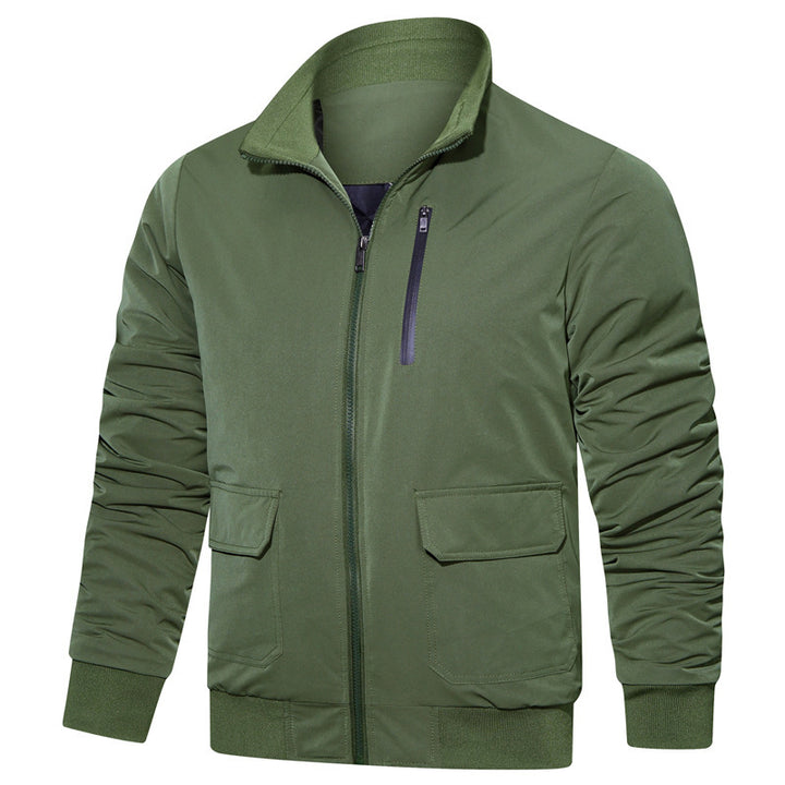 Herren leichter Utility-Bomberjacke mit geripptem Bund, Reißverschluss-Brusttasche und Pattentaschen Drune