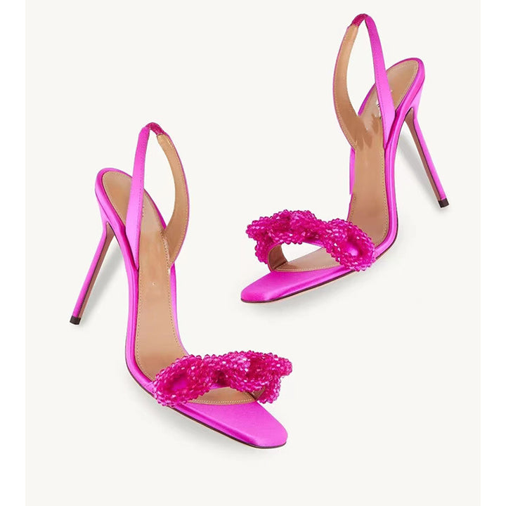 Damen Elegante Hochhackige Slingback-Sandalen mit Verziertem Schleifen-Detail Drune