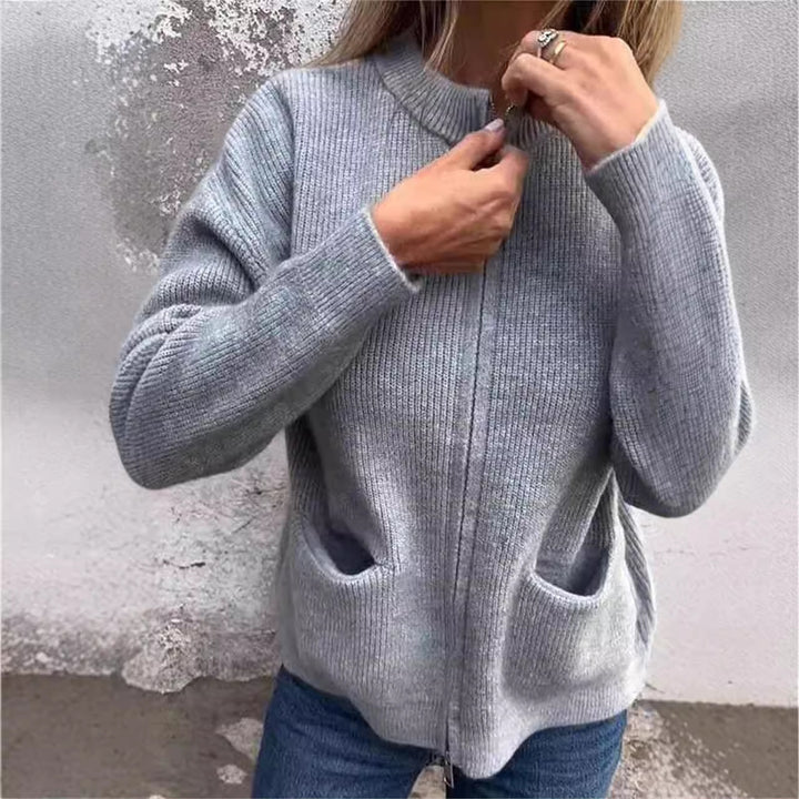 Damen Offene Strickjacke mit Rundhalsausschnitt, Eingrifftaschen und Relaxed-Fit Drune