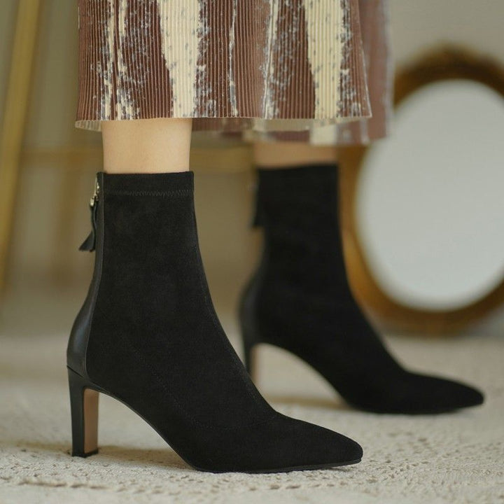 Damen Knöchelhohe Stiefelette aus Veloursoptik mit sock‑haftem Schaft und Rückseitenreißverschluss Drune