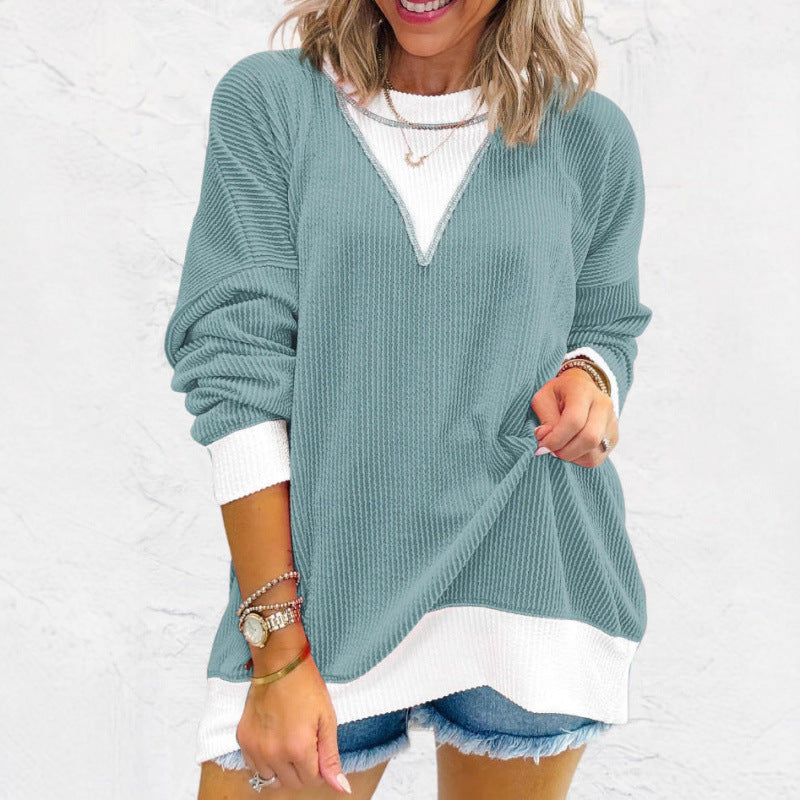 Damen lässiger Pullover aus strukturiertem Material mit V-Ausschnitt Drune