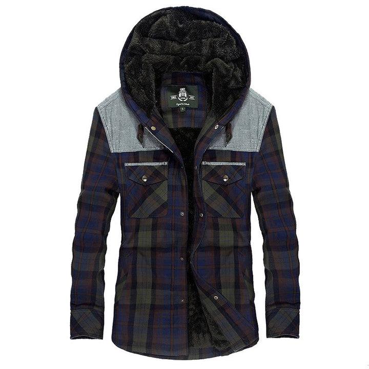 Herren karierte gefütterte Hemdjacke mit Kapuze und Teddyfutter Drune
