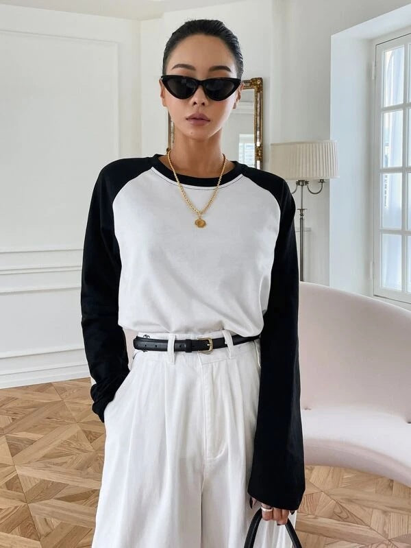 Damen Langarmshirt mit kontrastierenden Ärmeln Drune