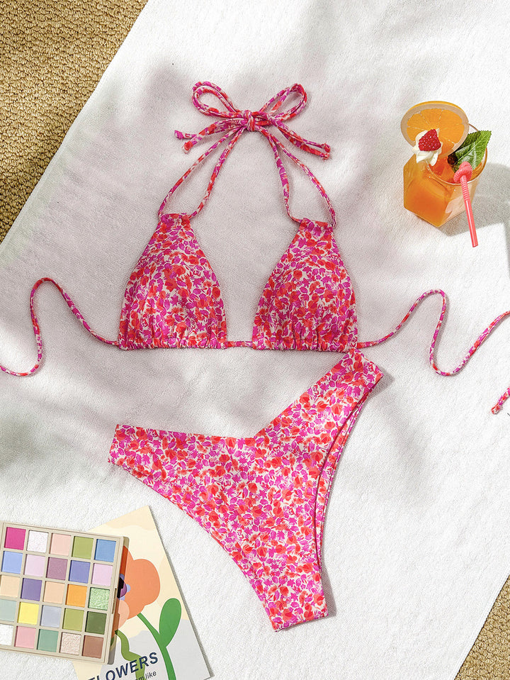 Damen Triangel-Bikini mit verstellbaren Trägern und verspieltem Blumenmuster Drune