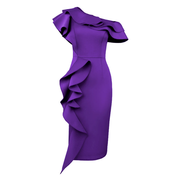 Damen figurbetontes Rüschendes Wickelkleid Drune