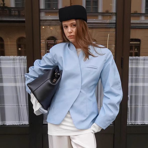 Damen Elegante Oversized-Blazerjacke mit asymmetrischem Schnitt und praktischen Taschen Drune