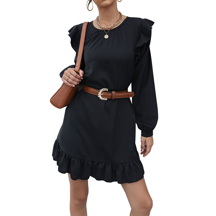 Damen A‑Linien Minikleid mit Volant‑Schultern und Rüschen-Saum Drune