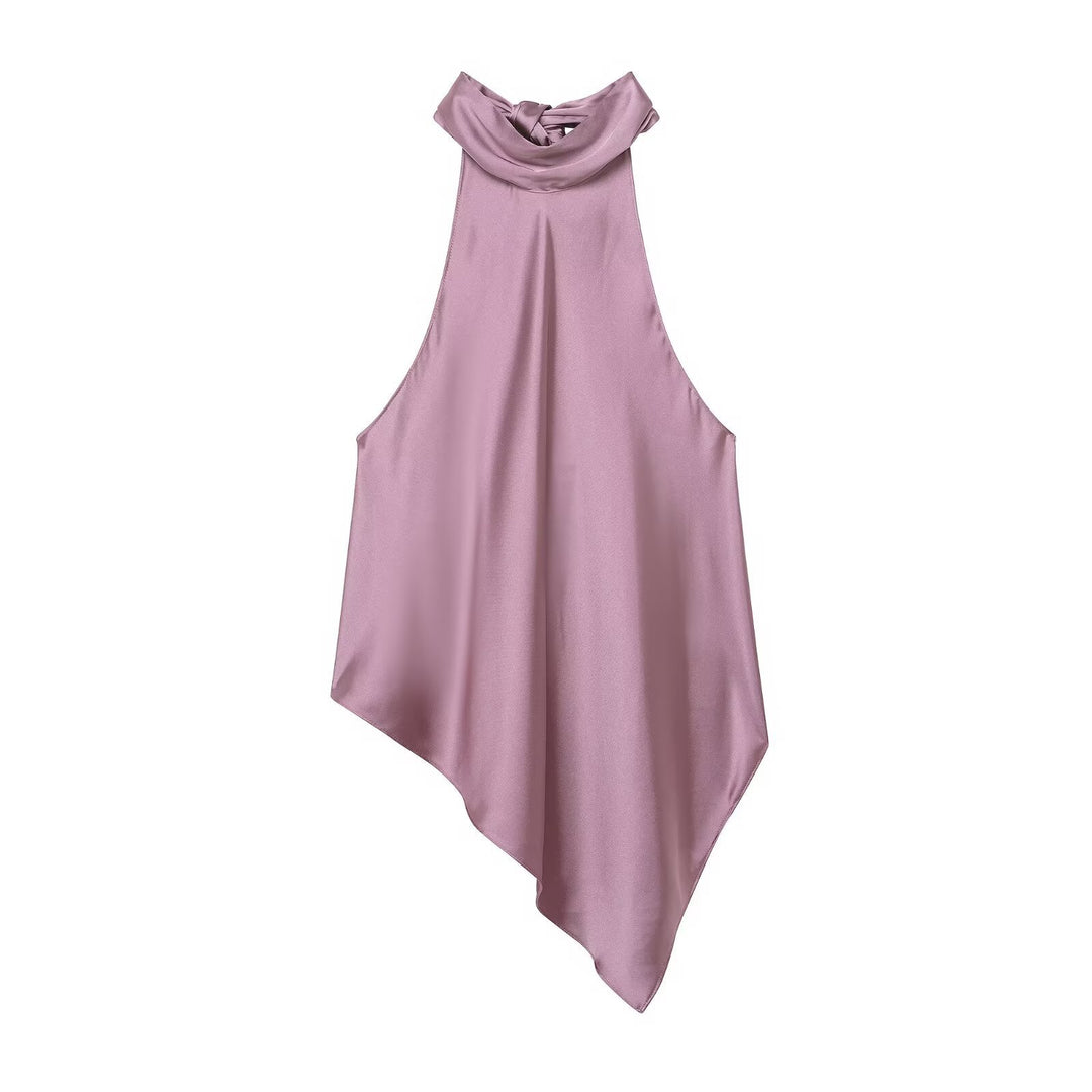Damen asymmetrisches Halbtop mit elegantem Kragen und fließendem Material Drune