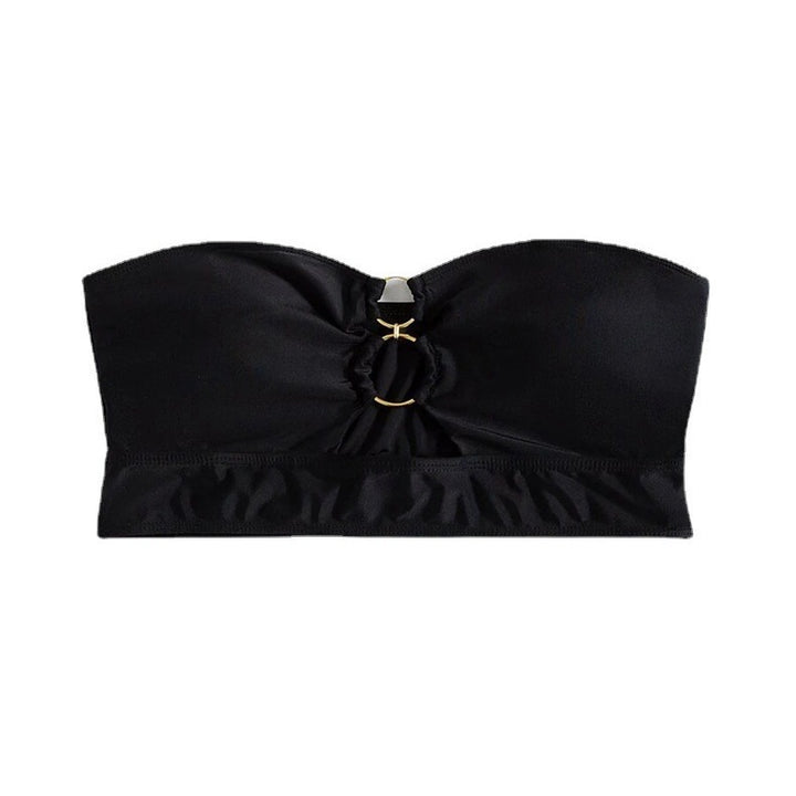 Damen Bandeau-Bikini-Oberteil mit dekorativem Ring und Raffung Drune