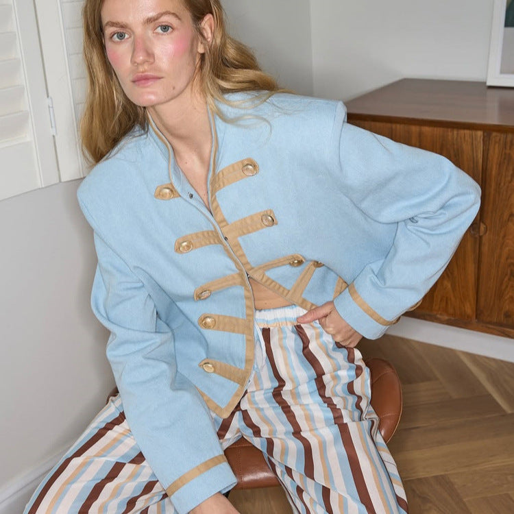 Damen Gestreiftes leichtes Loungewear-Set aus Viskose mit verkürztem Hemd & weiter Kordelhose Drune