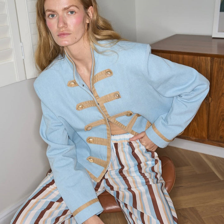 Damen Gestreiftes leichtes Loungewear-Set aus Viskose mit verkürztem Hemd & weiter Kordelhose Drune