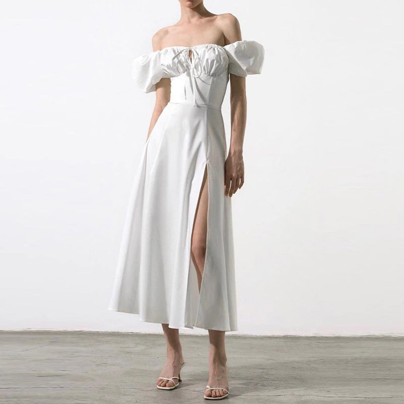 Damen Off-Shoulder Maxikleid mit schmeichelndem Split und elastischem Oberteil Drune