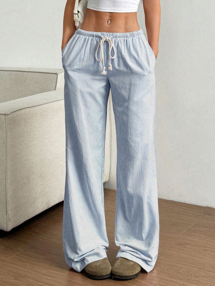 Damen Weite Leinenoptik-Hose mit Gummibund, Tunnelzug und Seitentaschen Drune