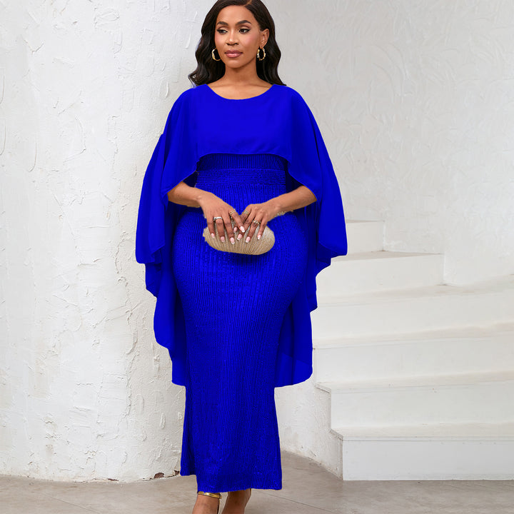 Damen Glamouröses Abendkleid mit schimmernden Pailletten und Cape Drune