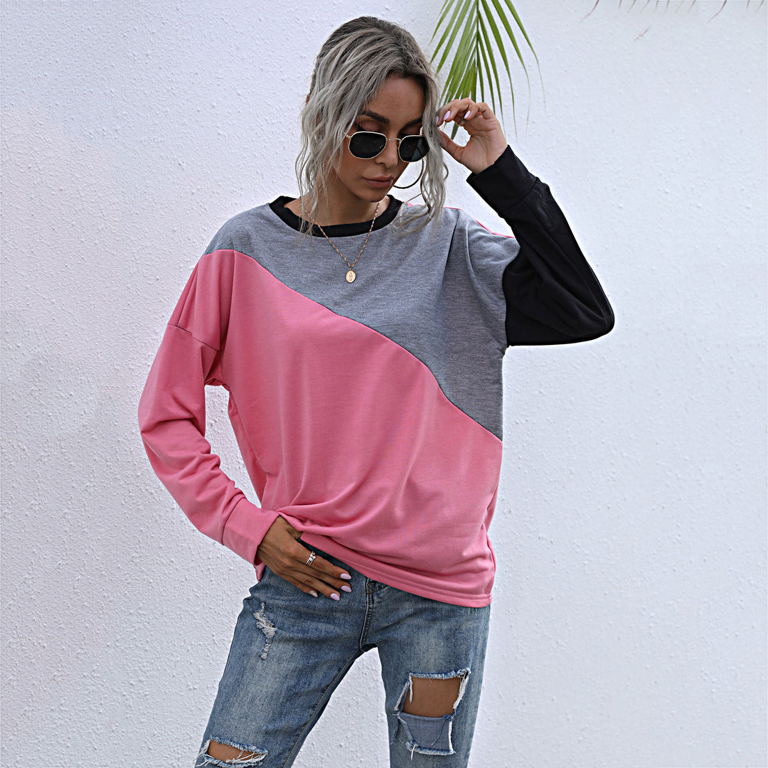 Damen sportlicher Sweatshirt mit modischem Farbblockdesign Drune