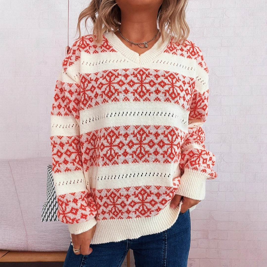 Damen Grobstrickpullover mit winterlichem Schneeflocken-Muster Drune