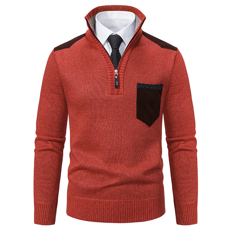 Herren feinstrukturierter Troyer-Pullover mit Halbzipp und Brusttasche Drune