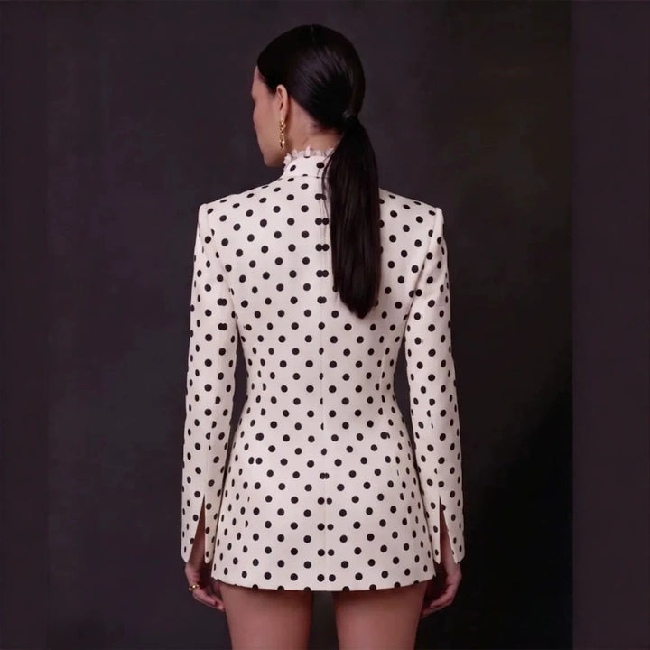 Damen Gepunktetes Blazerkleid mit Fransensaum und abnehmbarer Zierbrosche Drune