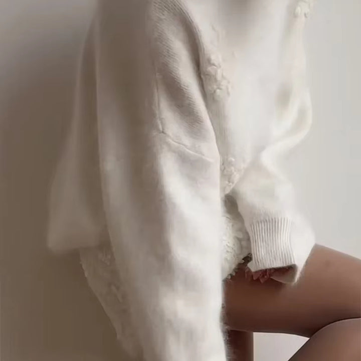 Damen modischer Pullover mit strukturierten Blumenapplikationen Drune