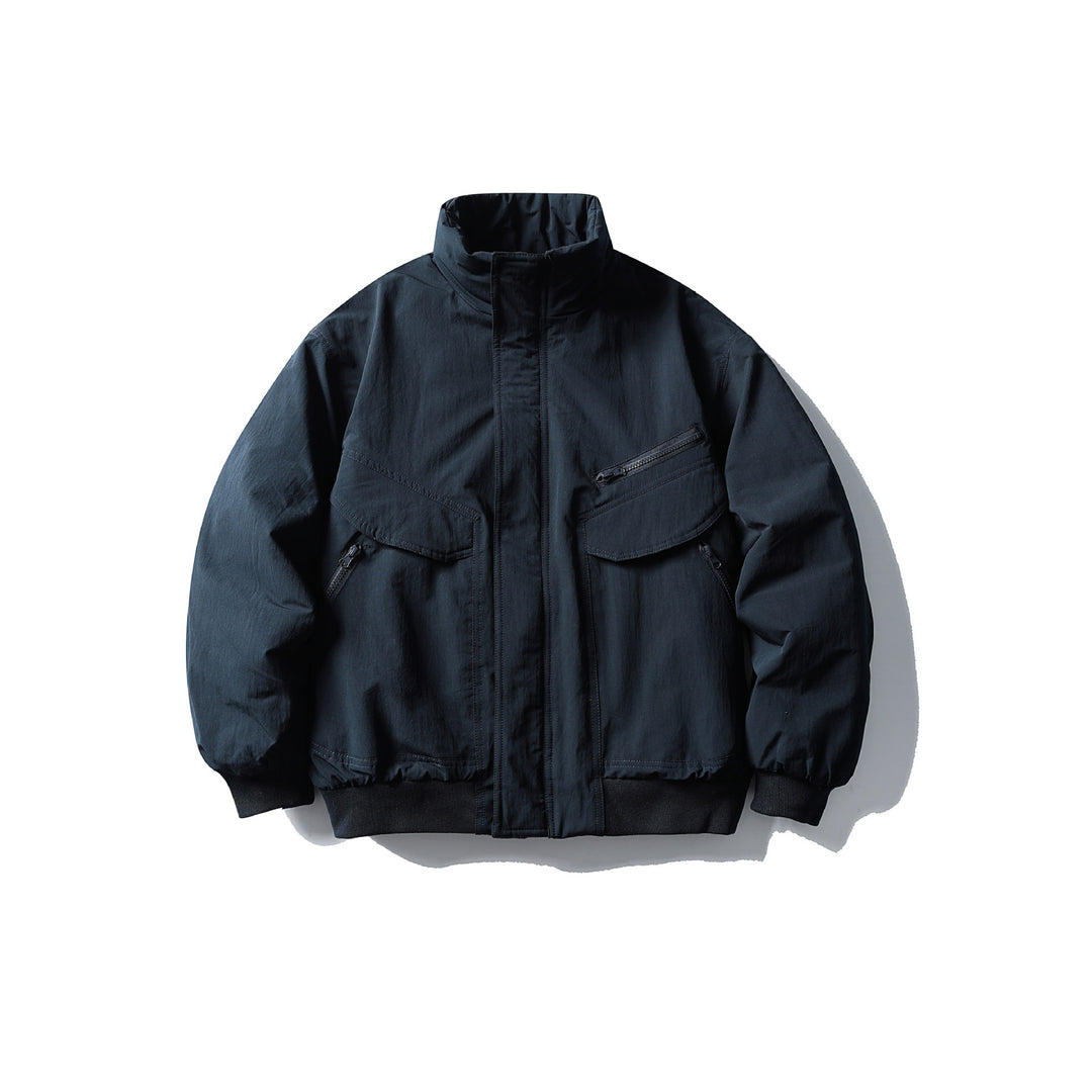 Herren Boxy-Utility-Bomberjacke mit hohem Stehkragen, verdeckter Frontblende und Zip-Brusttasche Drune