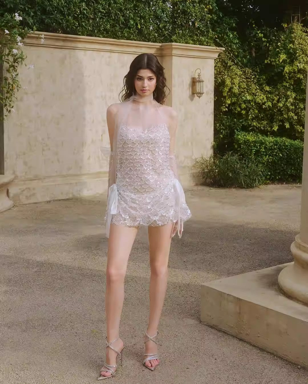 Damen Transparentes Abendkleid mit eleganten Pailletten und Rüschendetails Drune