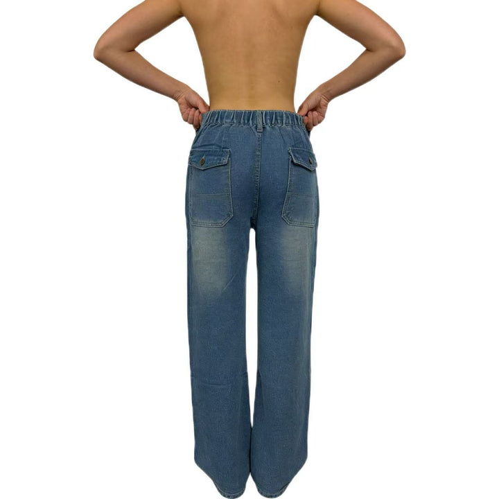 Damen nan hochgeschnittene Relaxed-Jeans mit geradem Bein und aufgesetzten Fronttaschen Drune