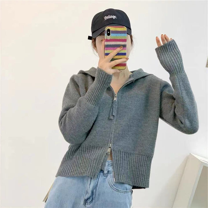 Damen Strickjacke mit moderner Kapuze und Reißverschluss Drune