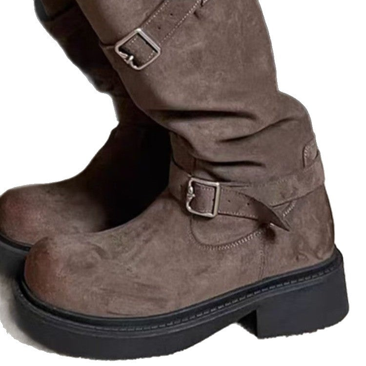 Damen Modische Overkneestiefel mit Schnallen-Design Drune