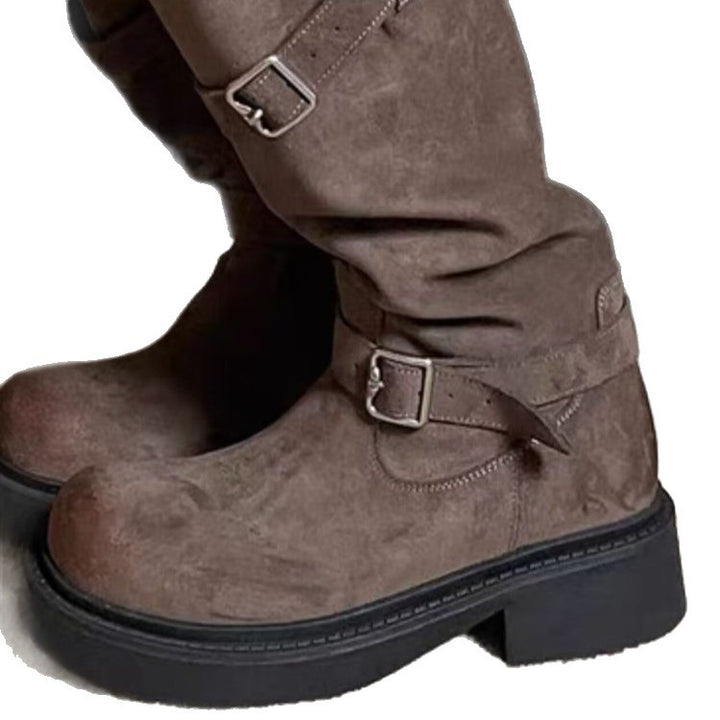 Damen Modische Overkneestiefel mit Schnallen-Design Drune