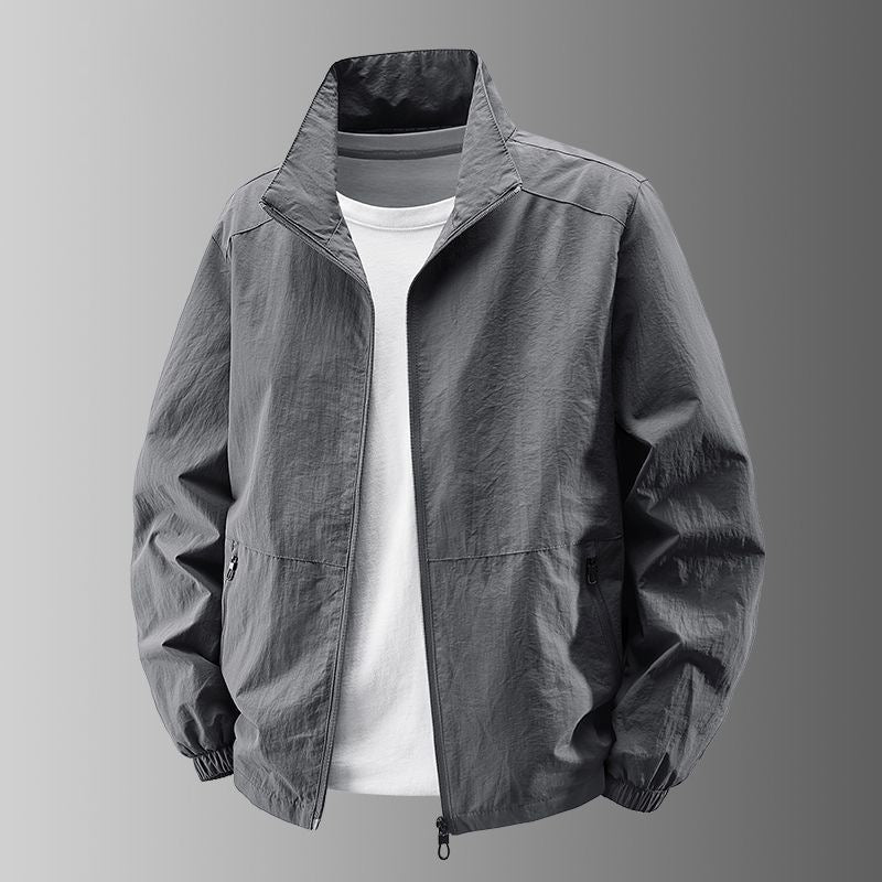Herren Ultraleichter Urban-Windblouson mit Stehkragen, Zwei-Wege-Reißverschluss und elastischen Bündchen Drune