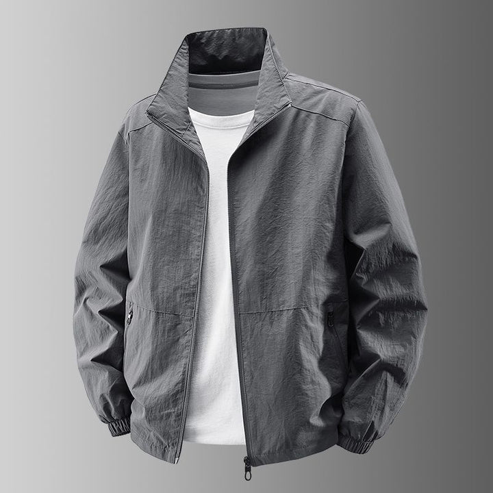 Herren Ultraleichter Urban-Windblouson mit Stehkragen, Zwei-Wege-Reißverschluss und elastischen Bündchen Drune