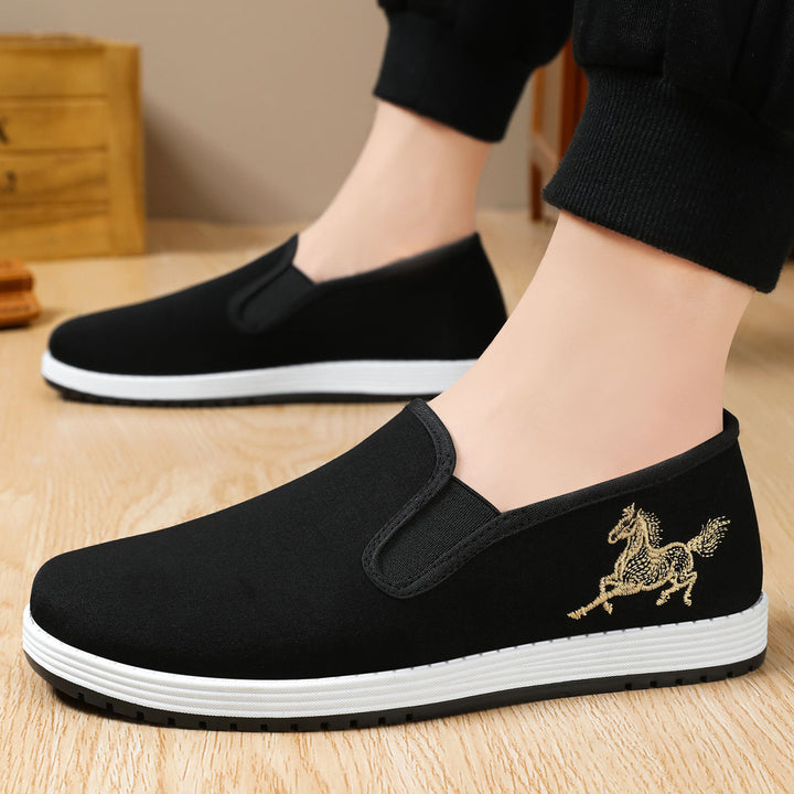 Damen nan leichter Slip-On Canvas-Sneaker mit elastischem Einstieg und bestickter Pferde-Applikation Drune