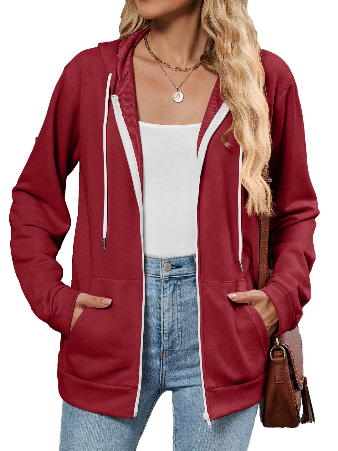 Damen Kapuzenjacke mit seitlichen Eingrifftaschen und kontrastierenden Reißverschlüssen Drune