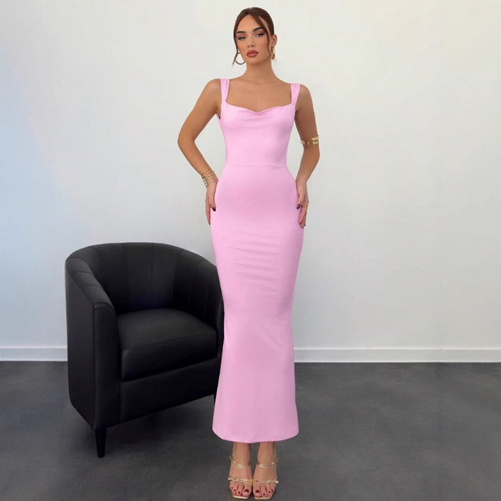 Damen Elegantes Maxikleid mit tiefem Ausschnitt und hochwertigem Stoff Drune